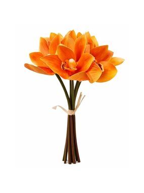 Artificial Orange Orchid Bouquet Real Touch Cymbidium Flowers 6 Stem Bundle